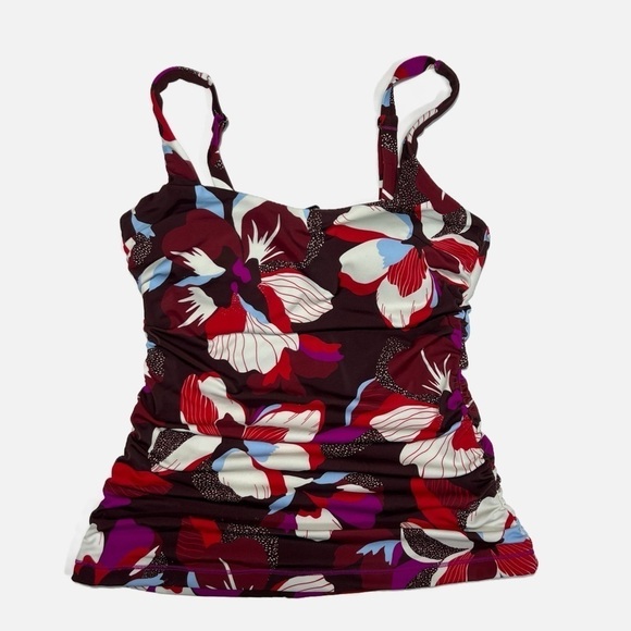 Athleta Other - Athleta Square Neck Hero Bloom Tankini Coco Burgandy Floral Womens size 34 B C